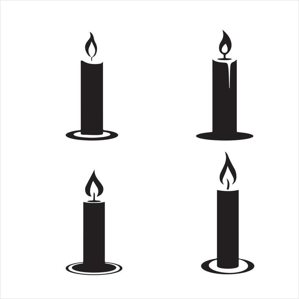black candle set silhouette vector