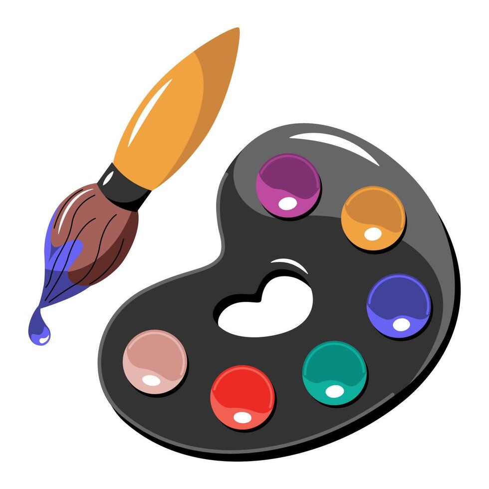 Palette of colors and brush. Color illustration. vector