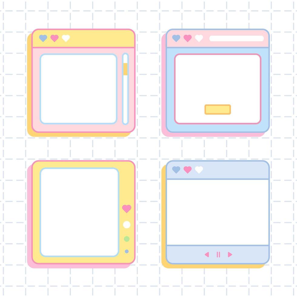 retro computer window stick notes frame collection vector