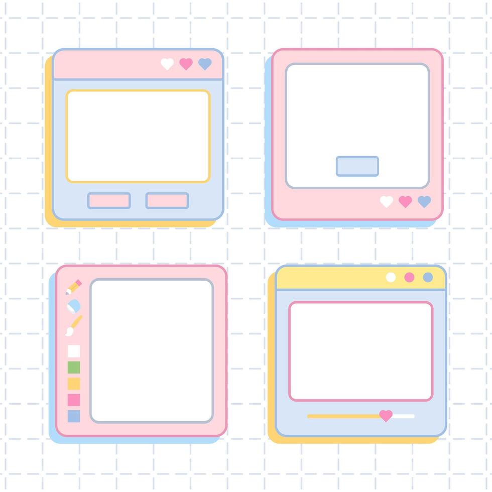 cute pastel program window stick notes frame collection vector