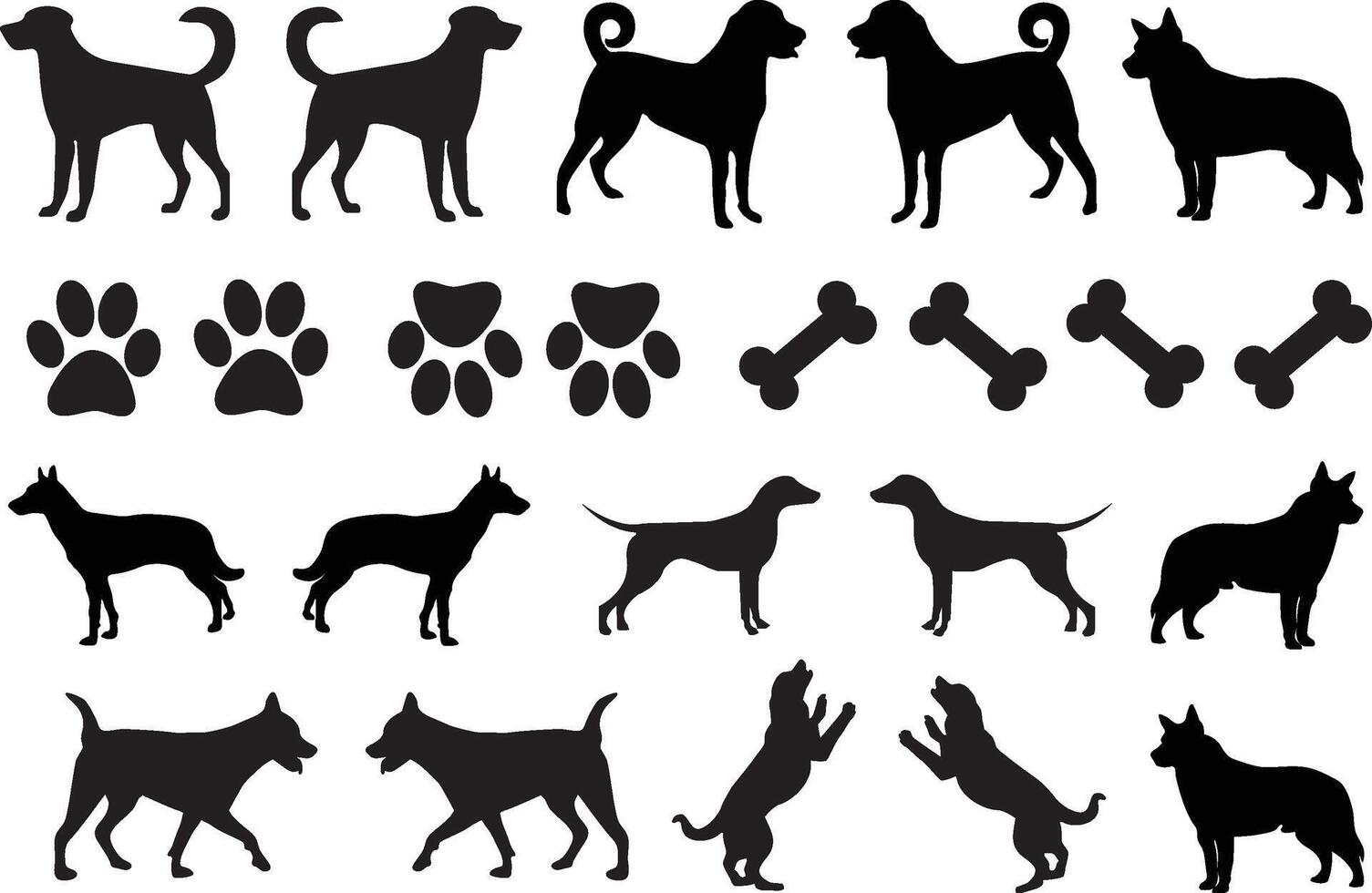 Dog silhouette art illustration. black silhouette dog icon. vector