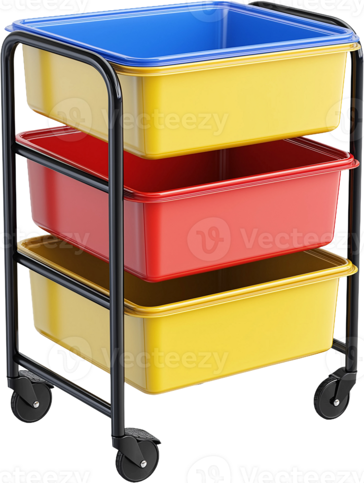 a three - tier plastic storage cart with wheels png