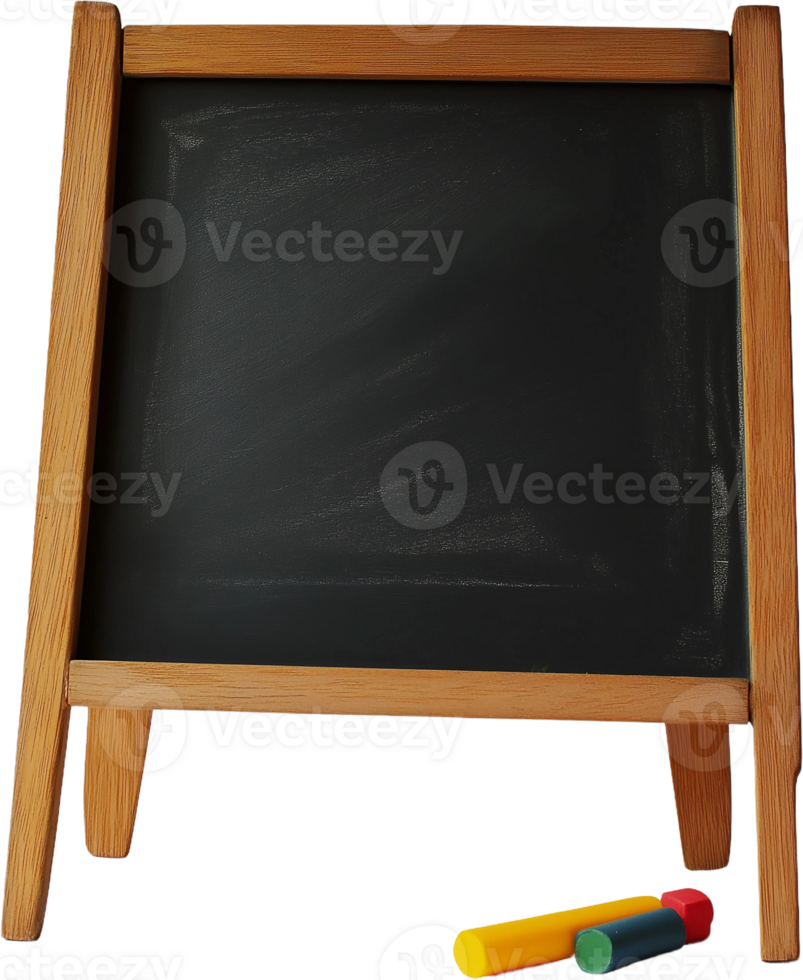 blackboard with chalk and pencils on a wooden easel png