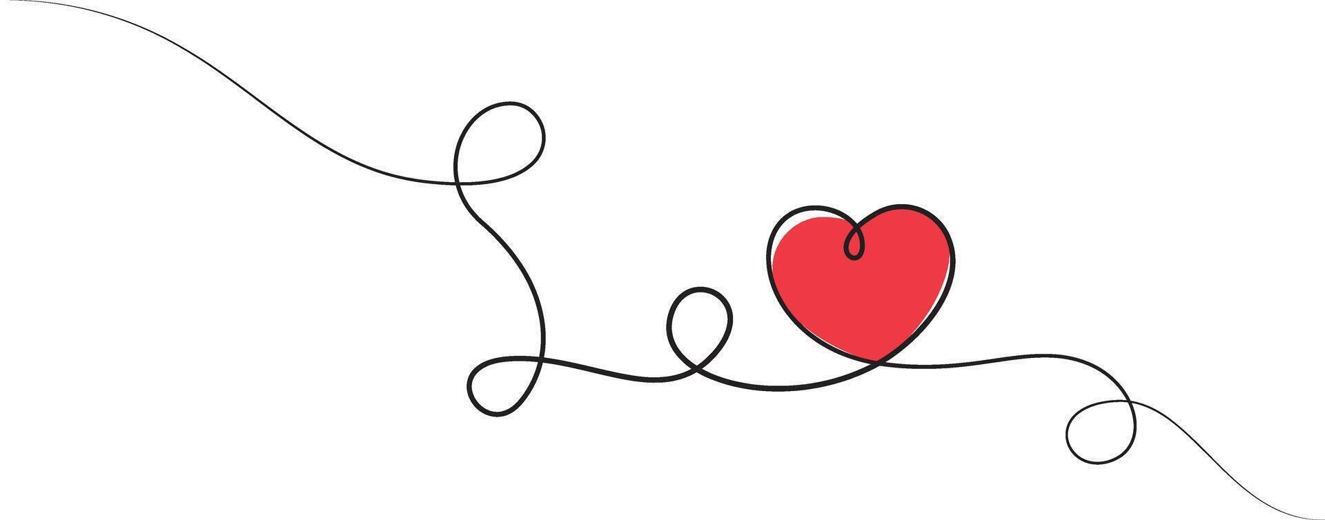 One continuous drawing of heart and color shape love sign. Thin flourish and romantic symbols in simple linear style. vector