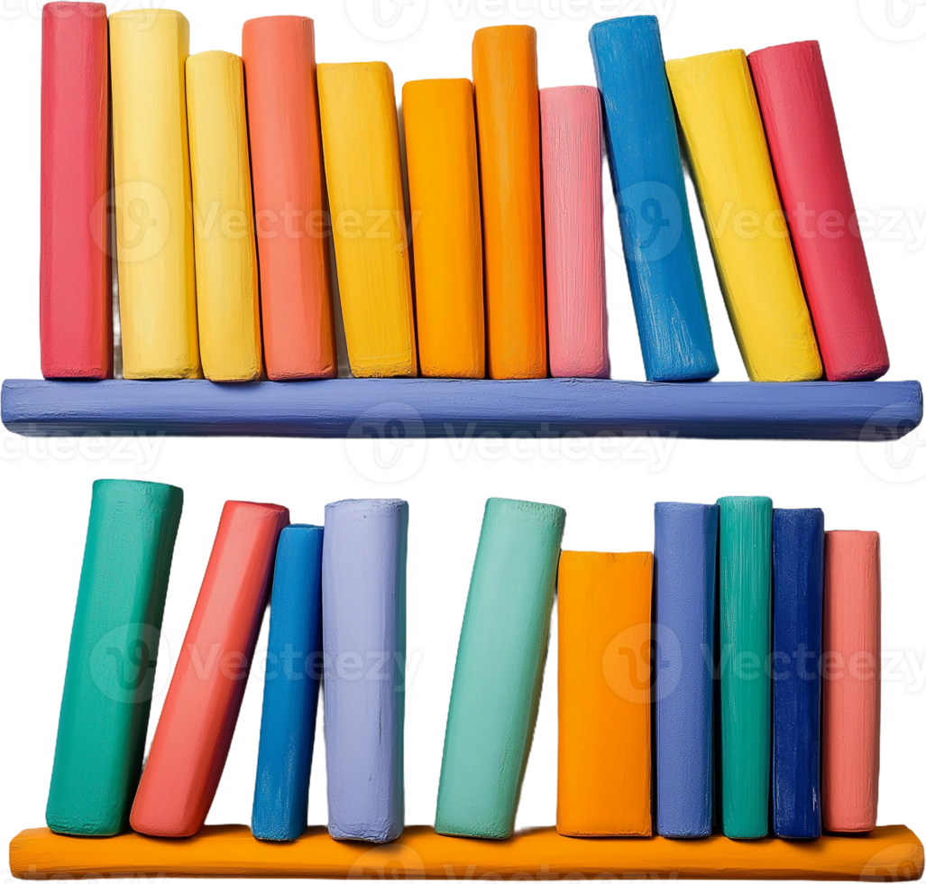 colorful books on a shelf png