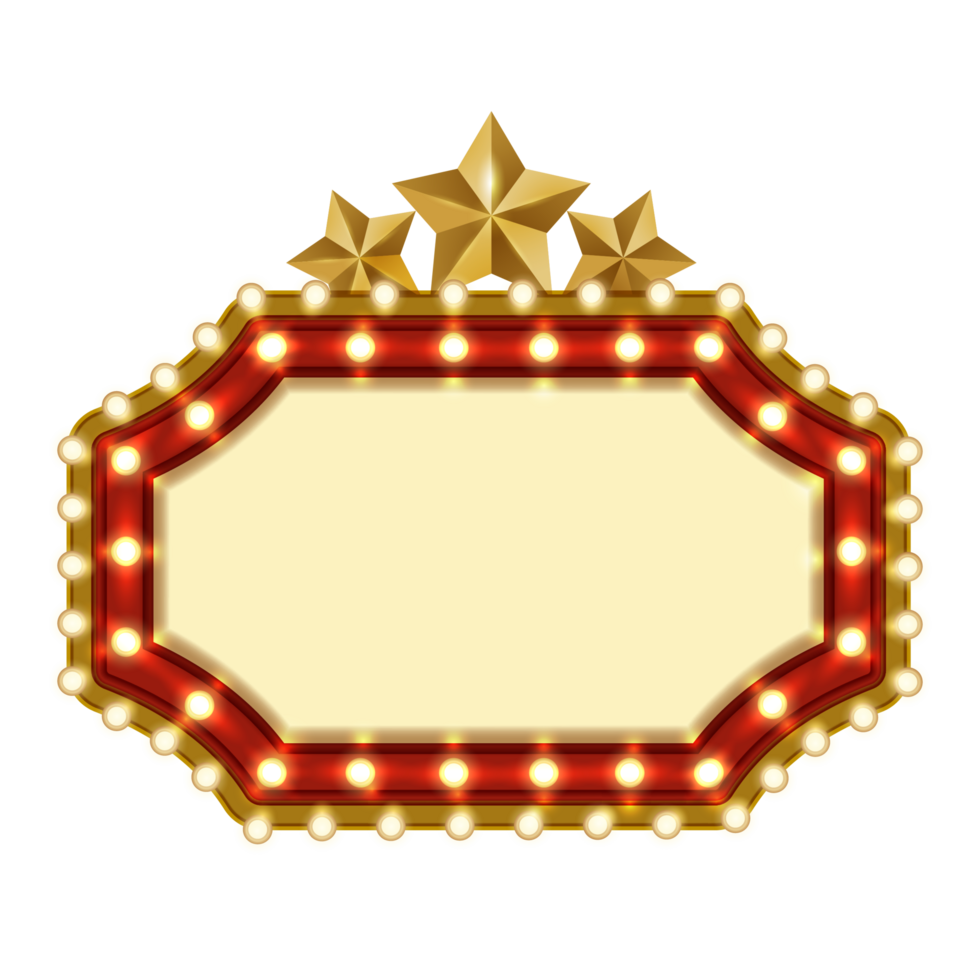 Retro frame with light bulbs and stars png