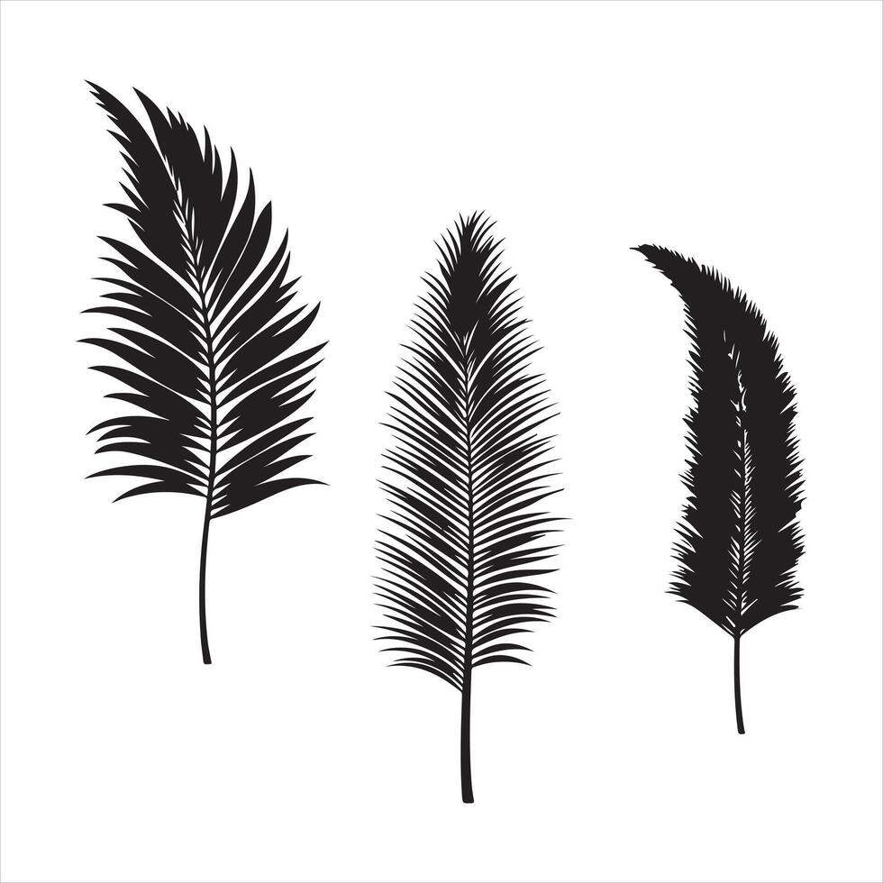 Black silhouette set of hand drawn tree branches with leaves botanical flowers floral hand drawn scandinavian style art silhouette on a white background vector