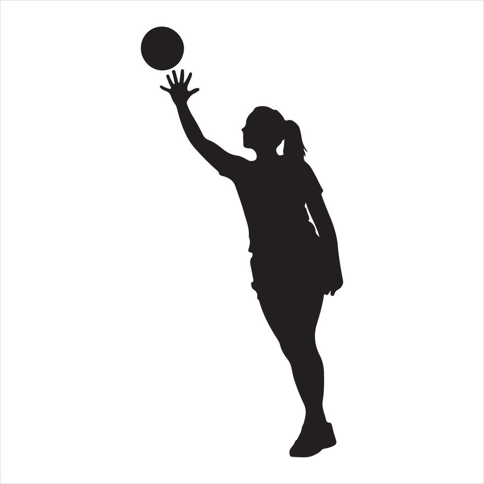 Black silhouette art of female volleyball player silhouette white background vector