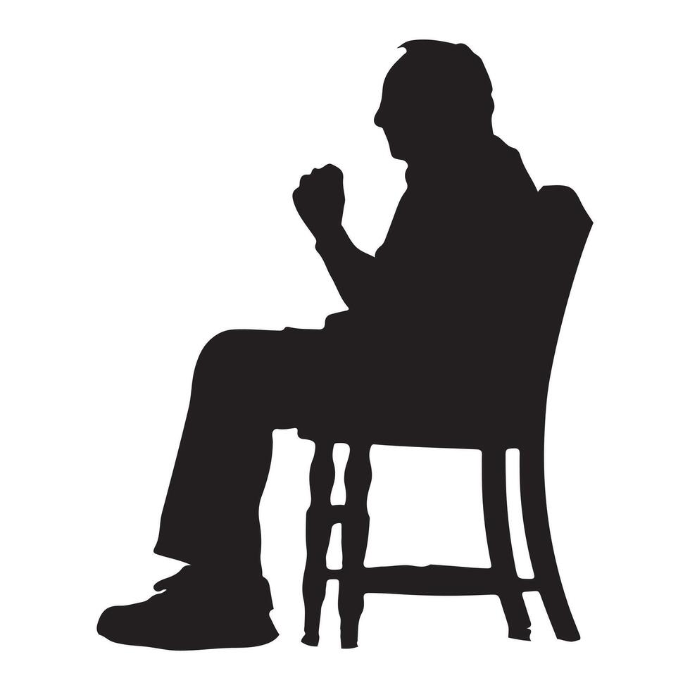 A old man setting on a chair Silhouette on white background. vector