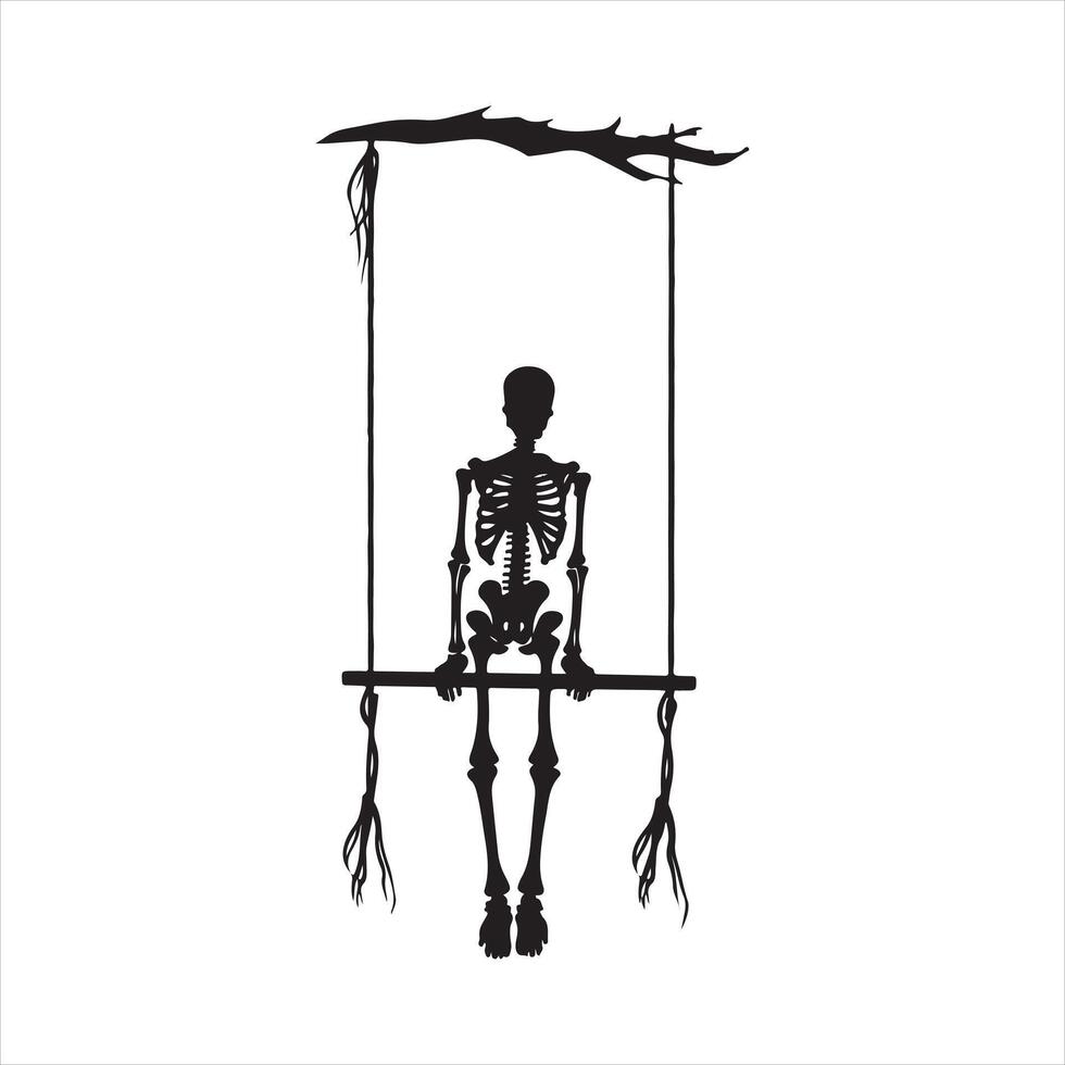 Hanged skeleton silhouette white background vector