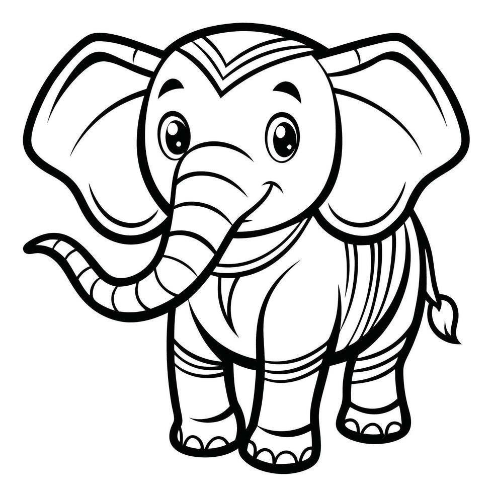Elephant coloring page black and white line art vector