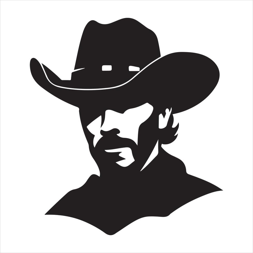 Cowboy head silhouette black filled silhouette white background vector