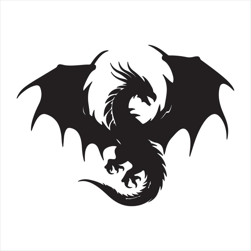 flying dragon silhouette white background vector