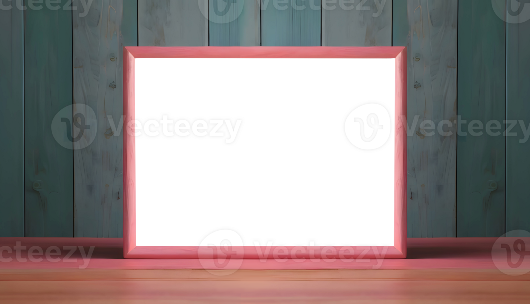 Empty pastel pink photo frame on wooden background. modern minimalistic horizontal picture frame png