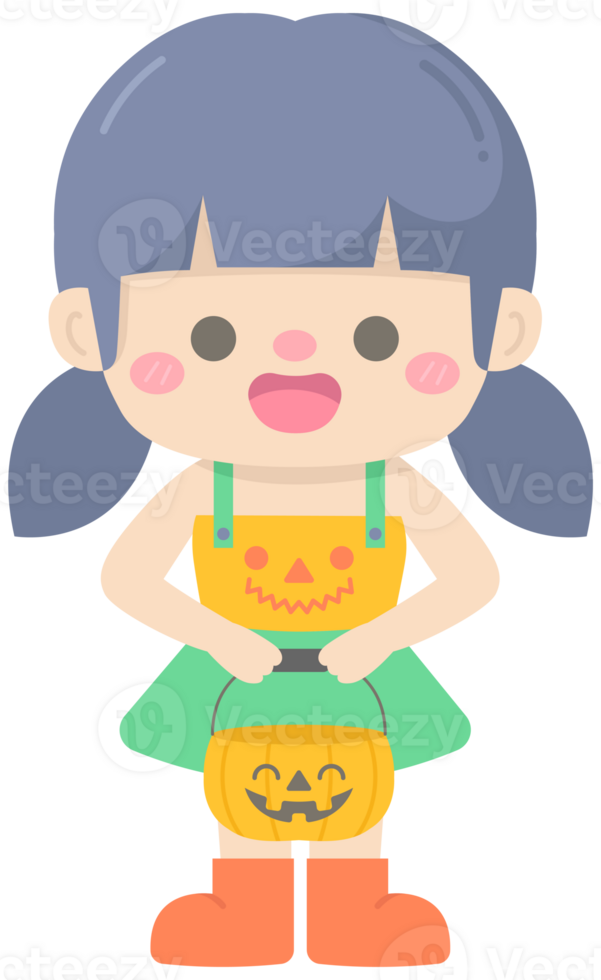 Kid hand drawn cute girl wearing halloween fancy costume png