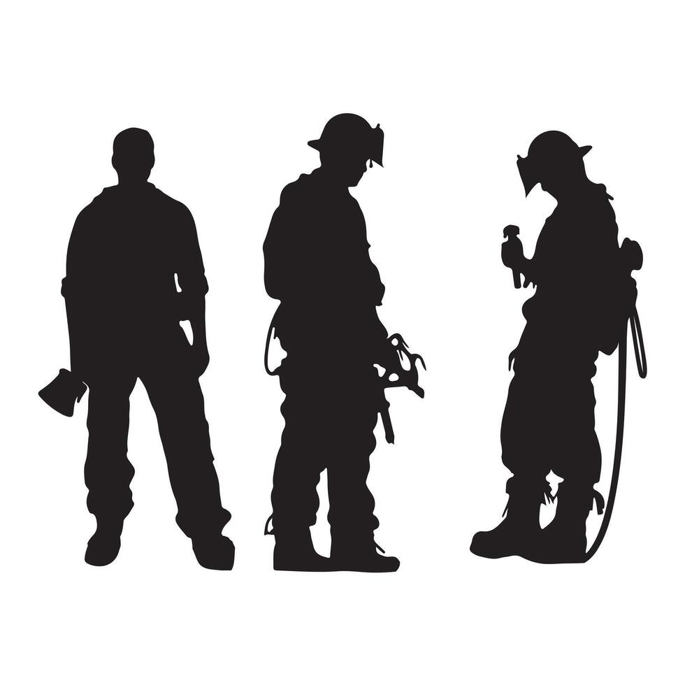 Set of firefighter silhouette white background vector
