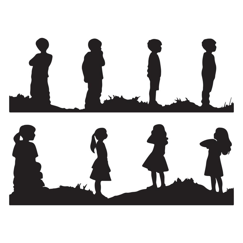 set of children silhouettes white background vector
