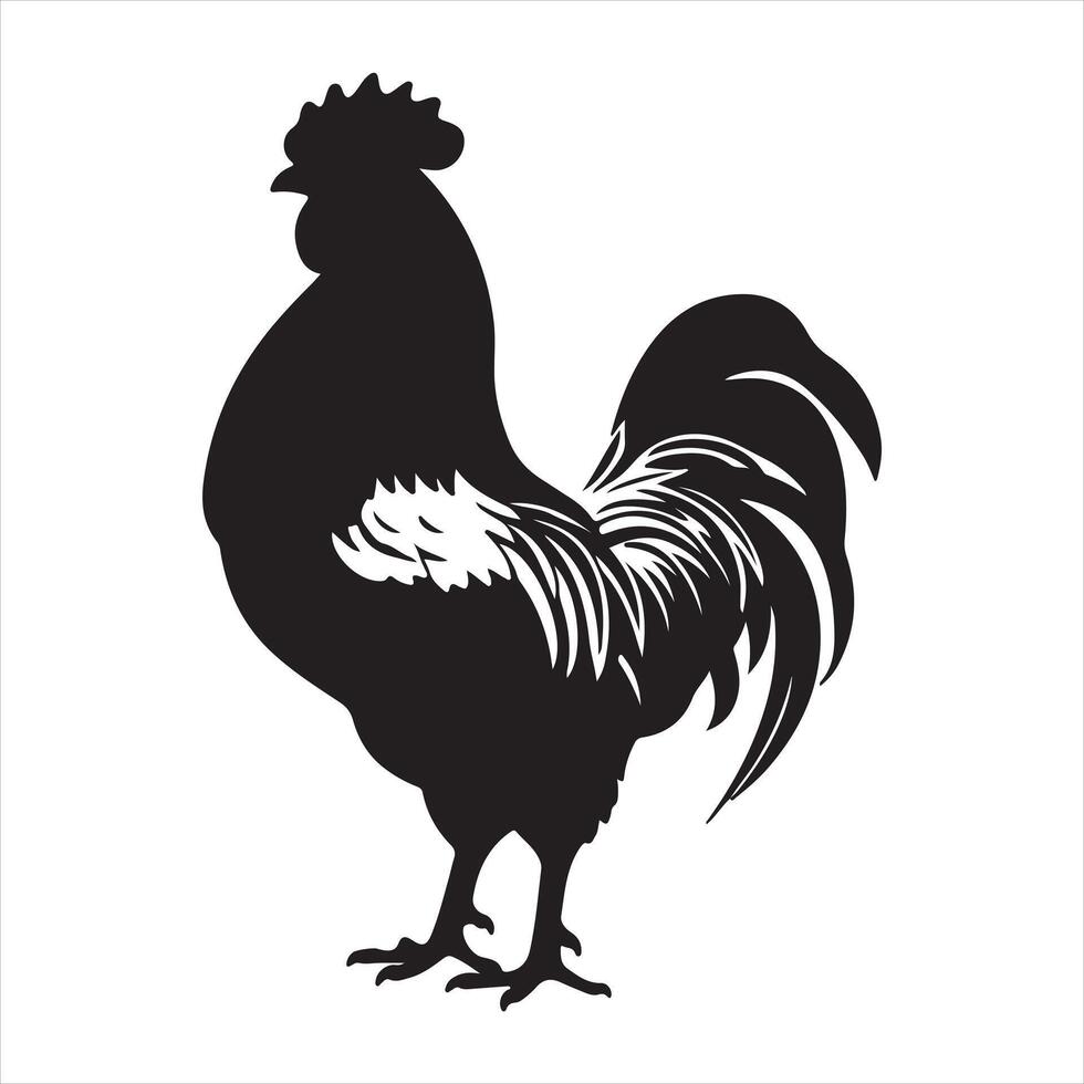Rooster and chicken silhouette white background vector