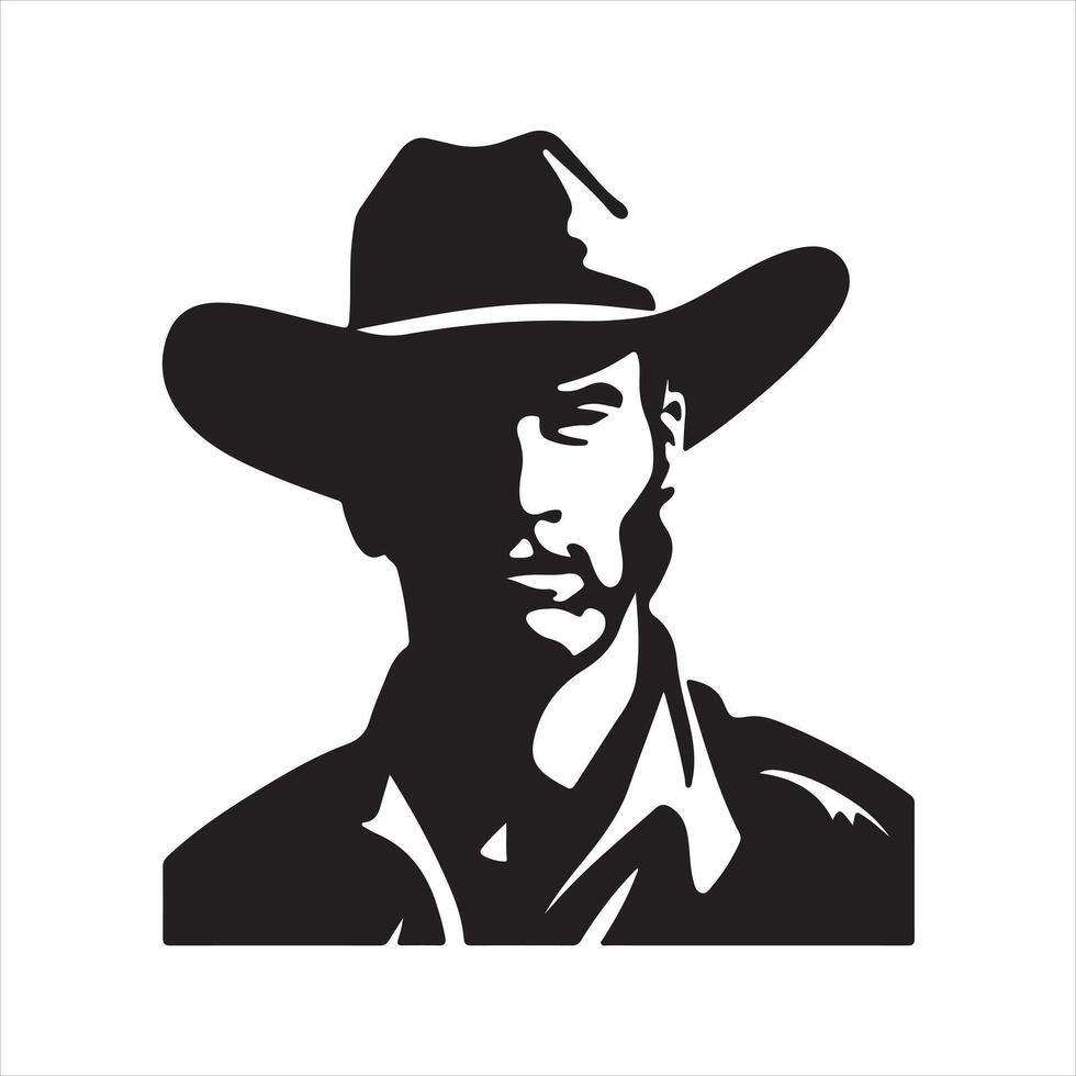Cowboy head silhouette black filled silhouette white background vector