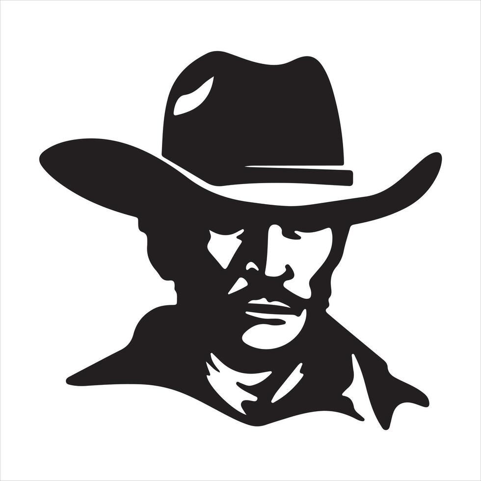 Cowboy head silhouette black filled silhouette white background vector