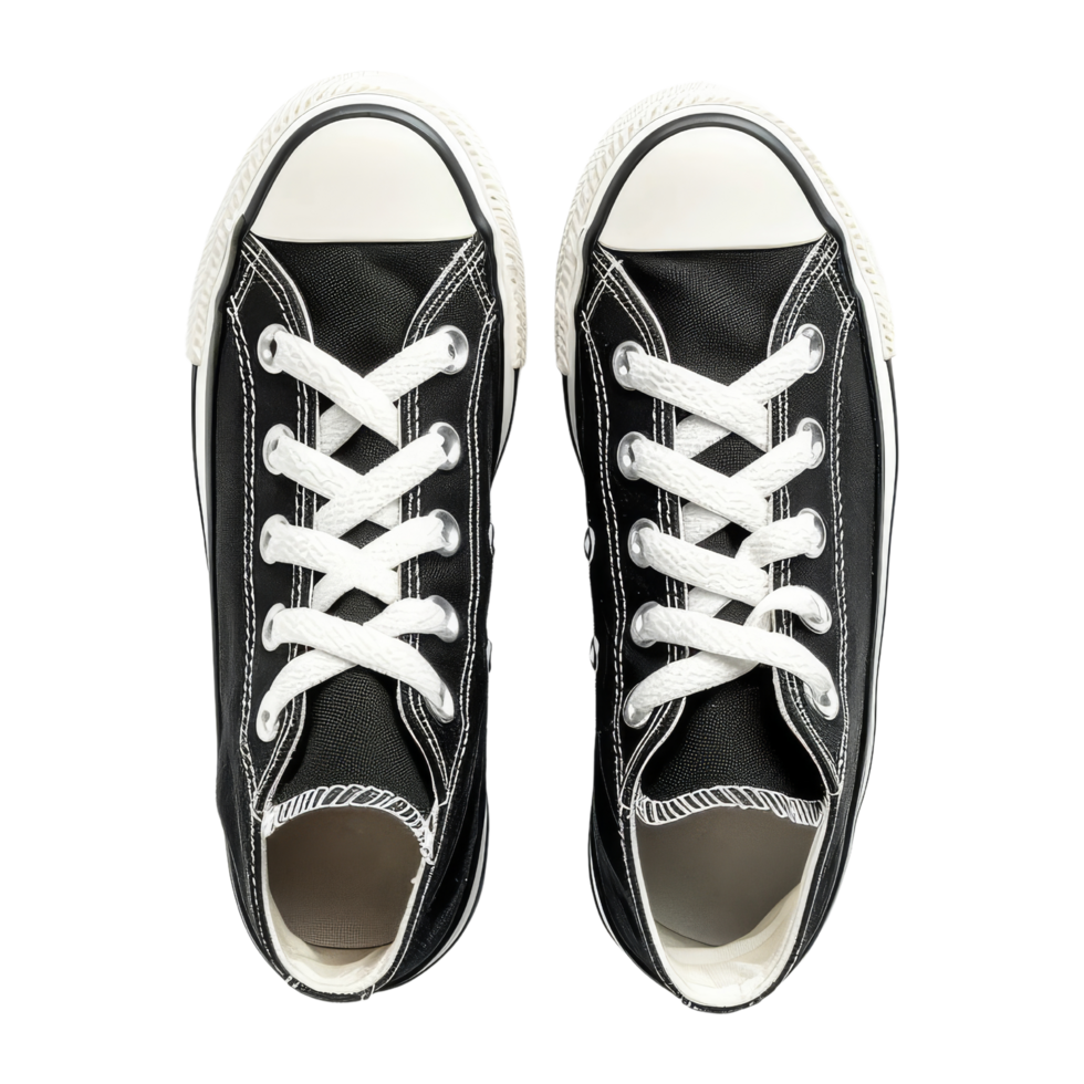 Black Canvas Sneakers with White Laces png