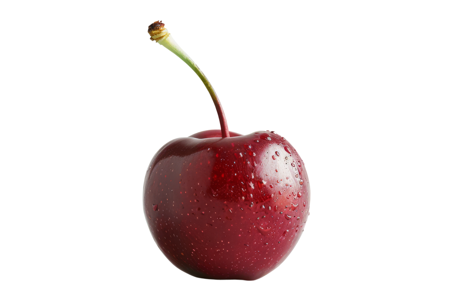 Close-up of a single red cherry with water droplets png
