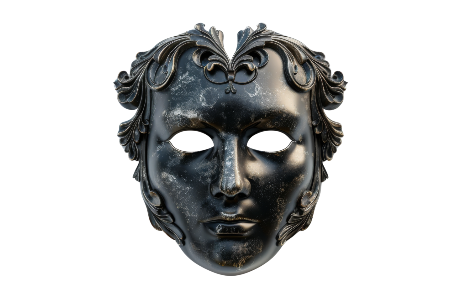 Ornate Black Venetian Mask with Floral Detail png