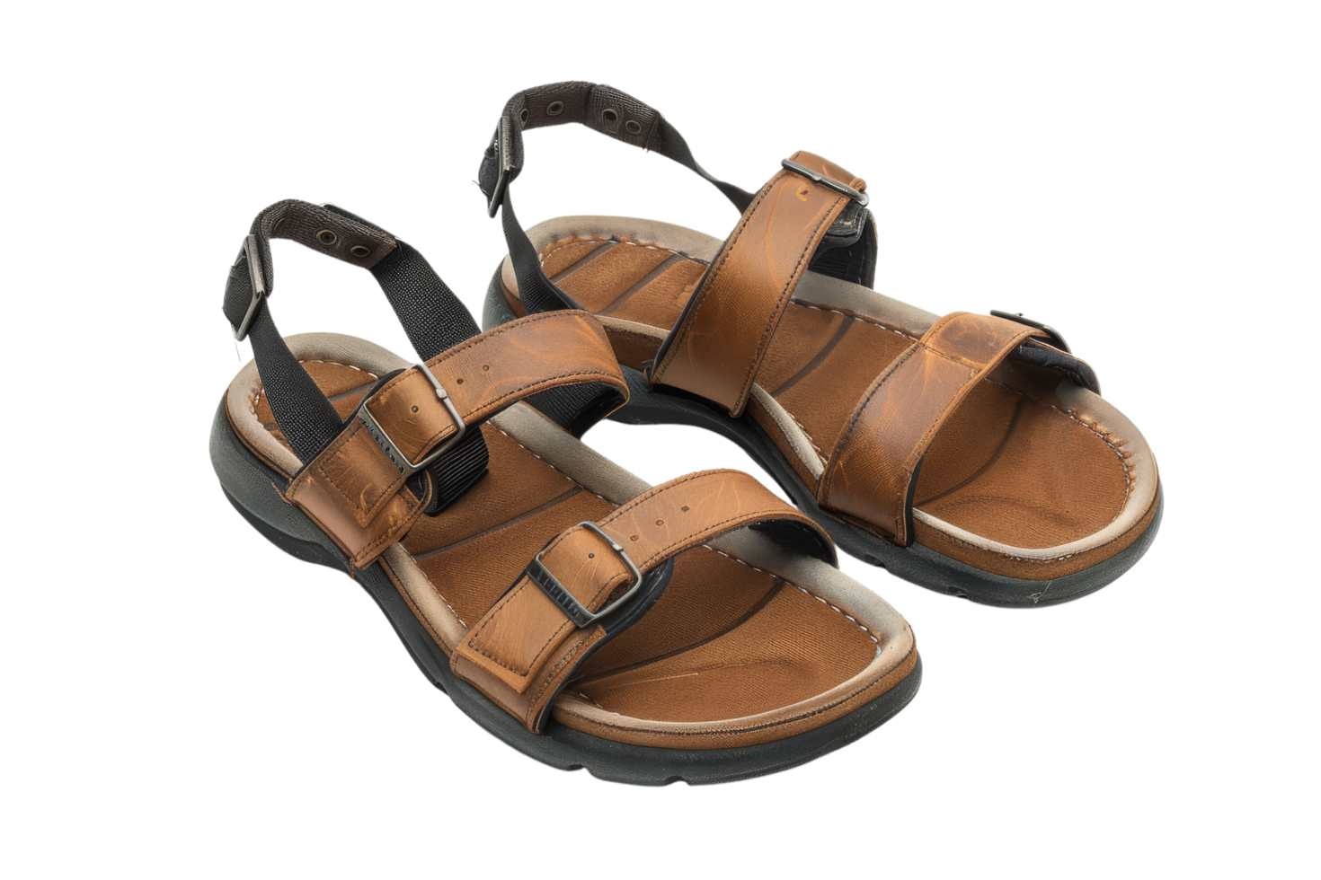 Brown Leather Mens Sandals with Buckles png