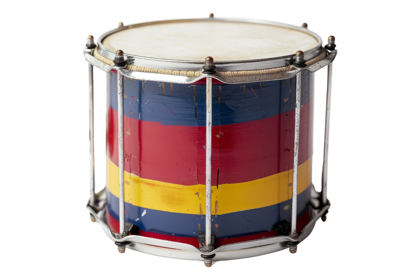 Vintage Drum with Blue, Red, and Yellow Stripes png