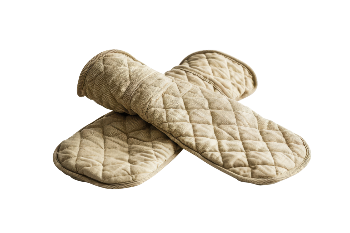 Beige Quilted Oven Mitts png