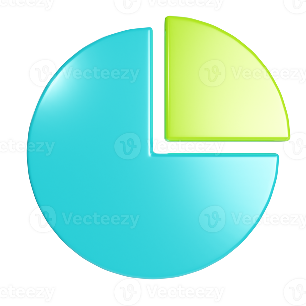 a 3d blue and lime pie chart with 90 degree cut out icon png