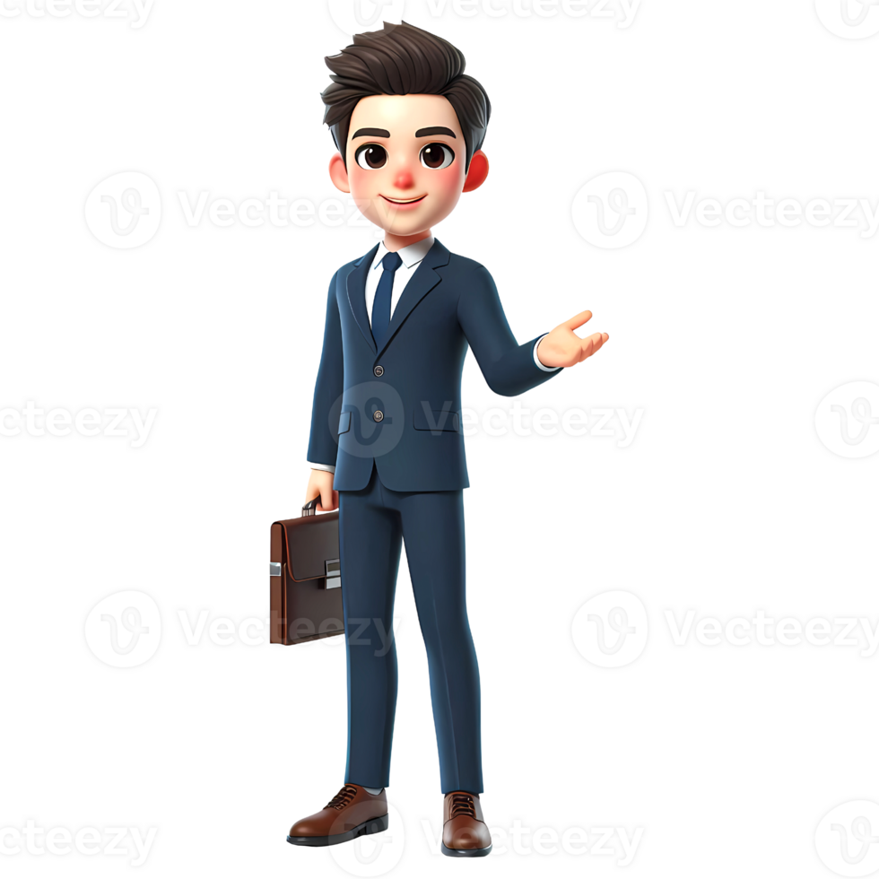Cartoon businessman in presenting pose png