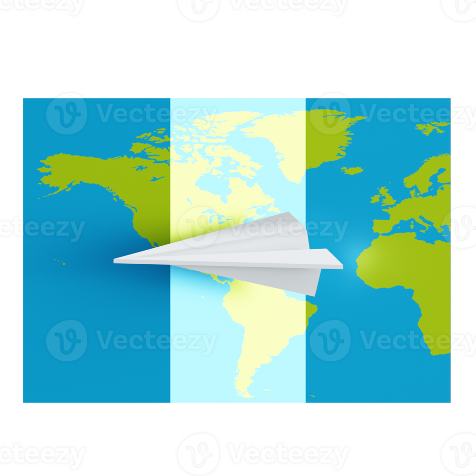 a 3d travelling maps with paper plane on it png