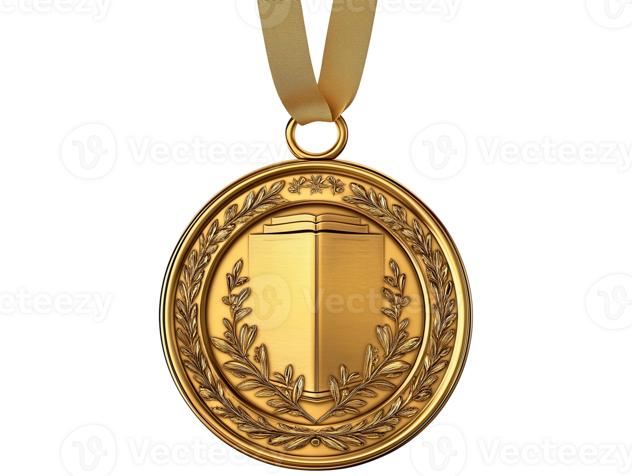 Gold medal embossed with a book png