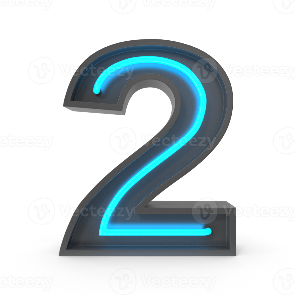 3d Neon Number 2 png