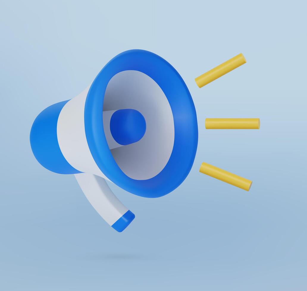 3d megaphone speaker or loudspeaker for announce promotion communication, 3d megaphone loud hailer with notification, speakerphone 3d icon, illustration vector