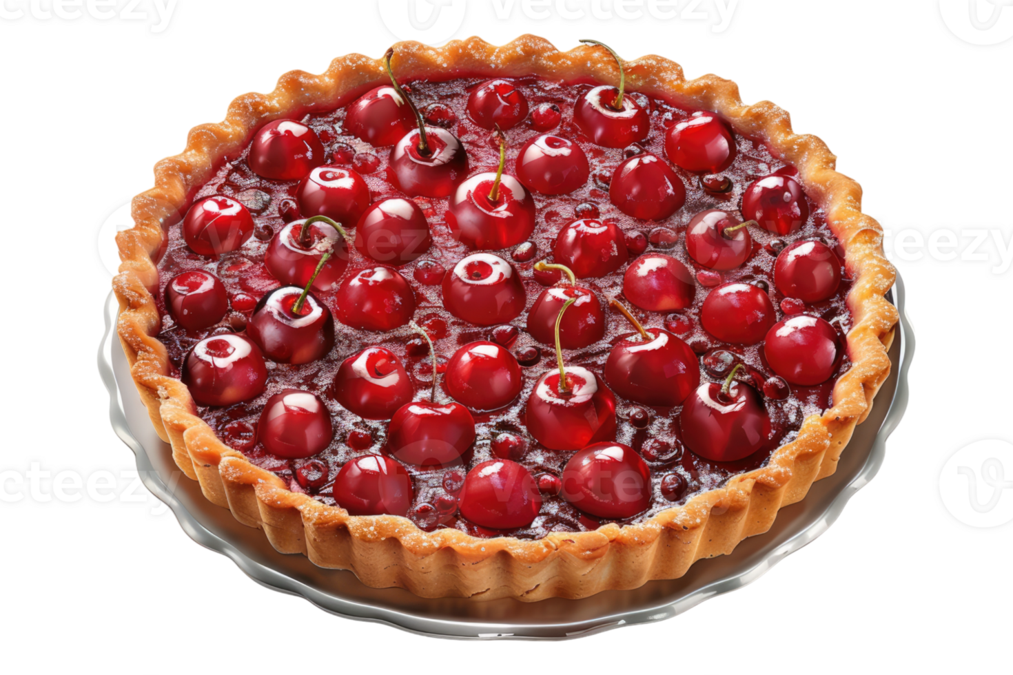 Clafoutis cherry pie isolated on transparent background. png
