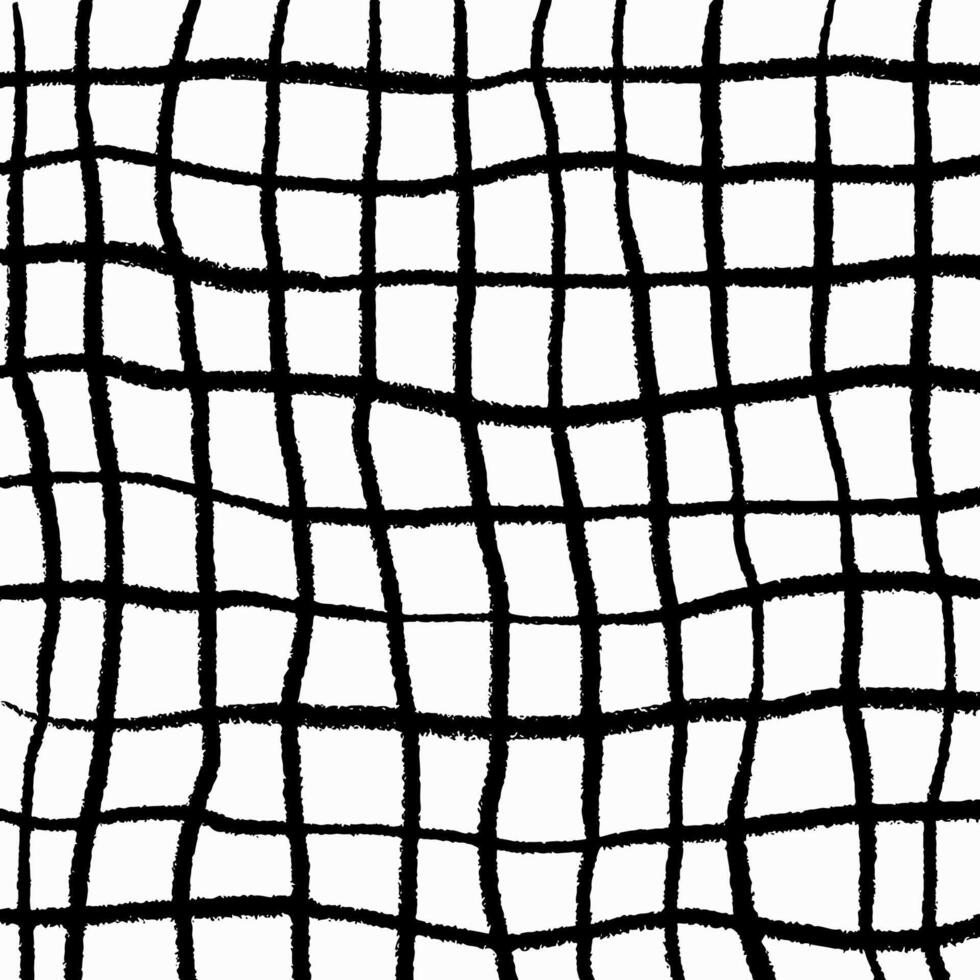 Hand drawn square checkered pattern, pencil black hatching on white background. Curved texture crosshatch, scribbles, strokes and lines, sketch. vector