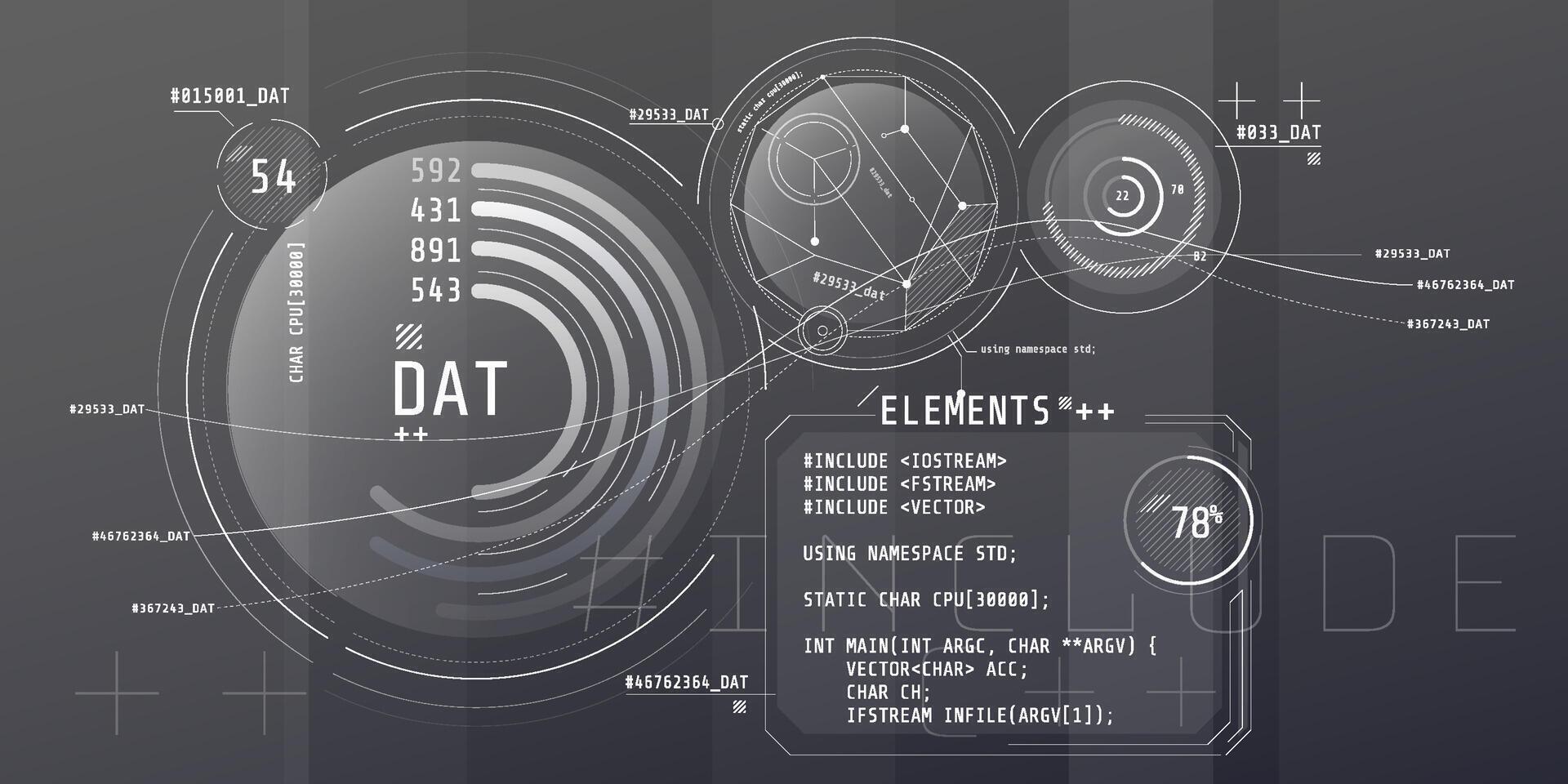 Composition of computer HUD interface with Coding. vector