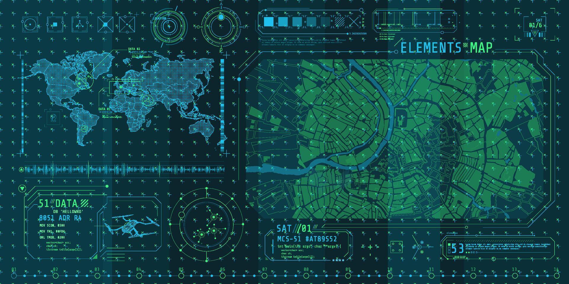 A set of thin elements on the topic of Map Search. vector
