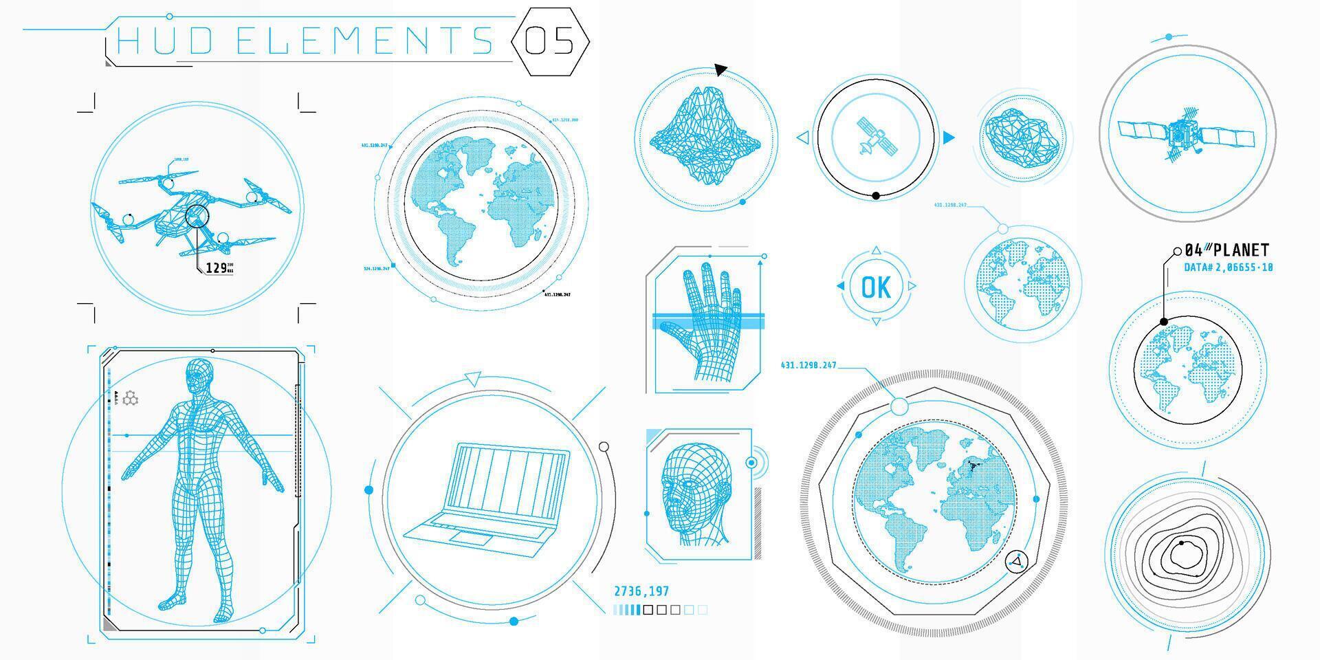 A set of HUD 3D-scanning elements for a futuristic interface. vector