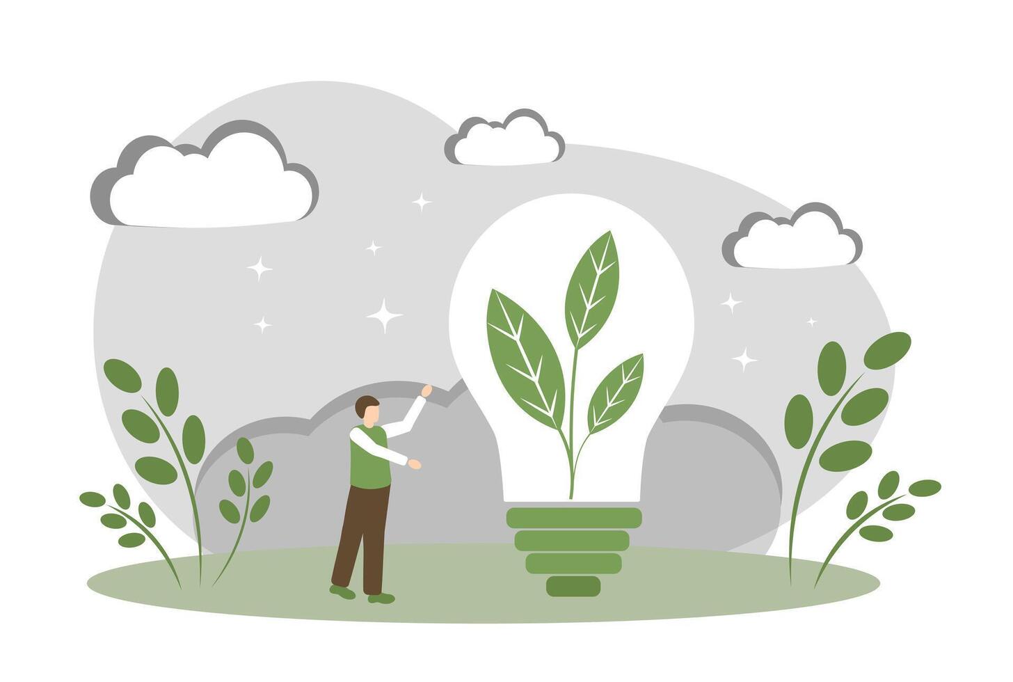 The concept of green energy. A light bulb and a plant. Growth of a new idea vector