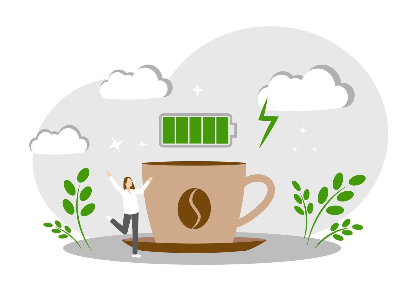 The energy of coffee. A boost of vivacity and energy in a cup of coffee. vector