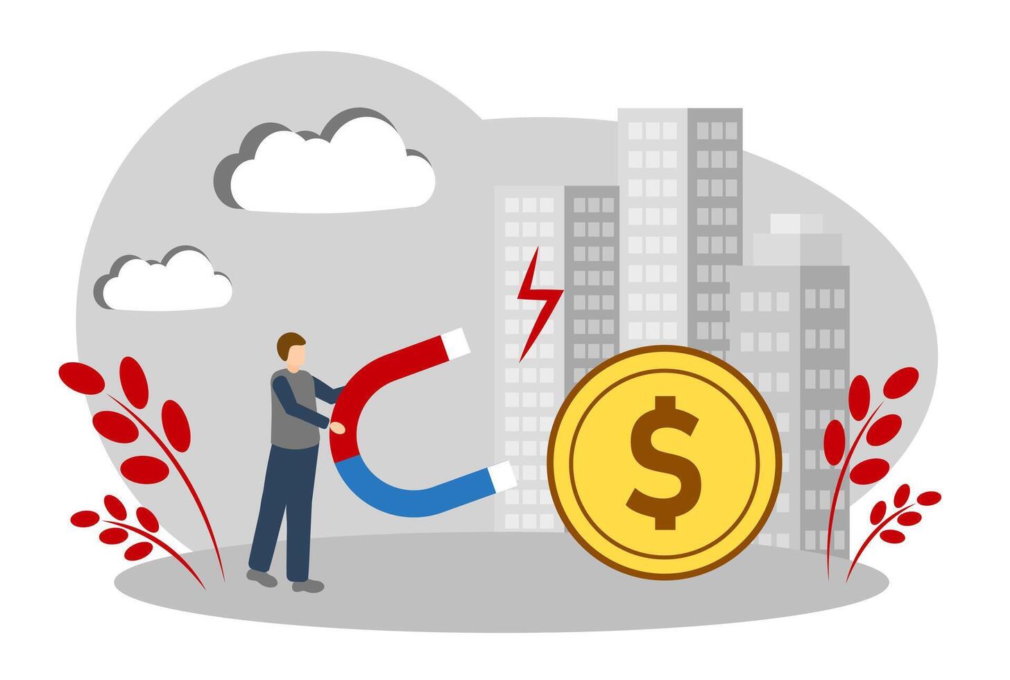 Money magnet. A businessman with a magnet attracts money vector