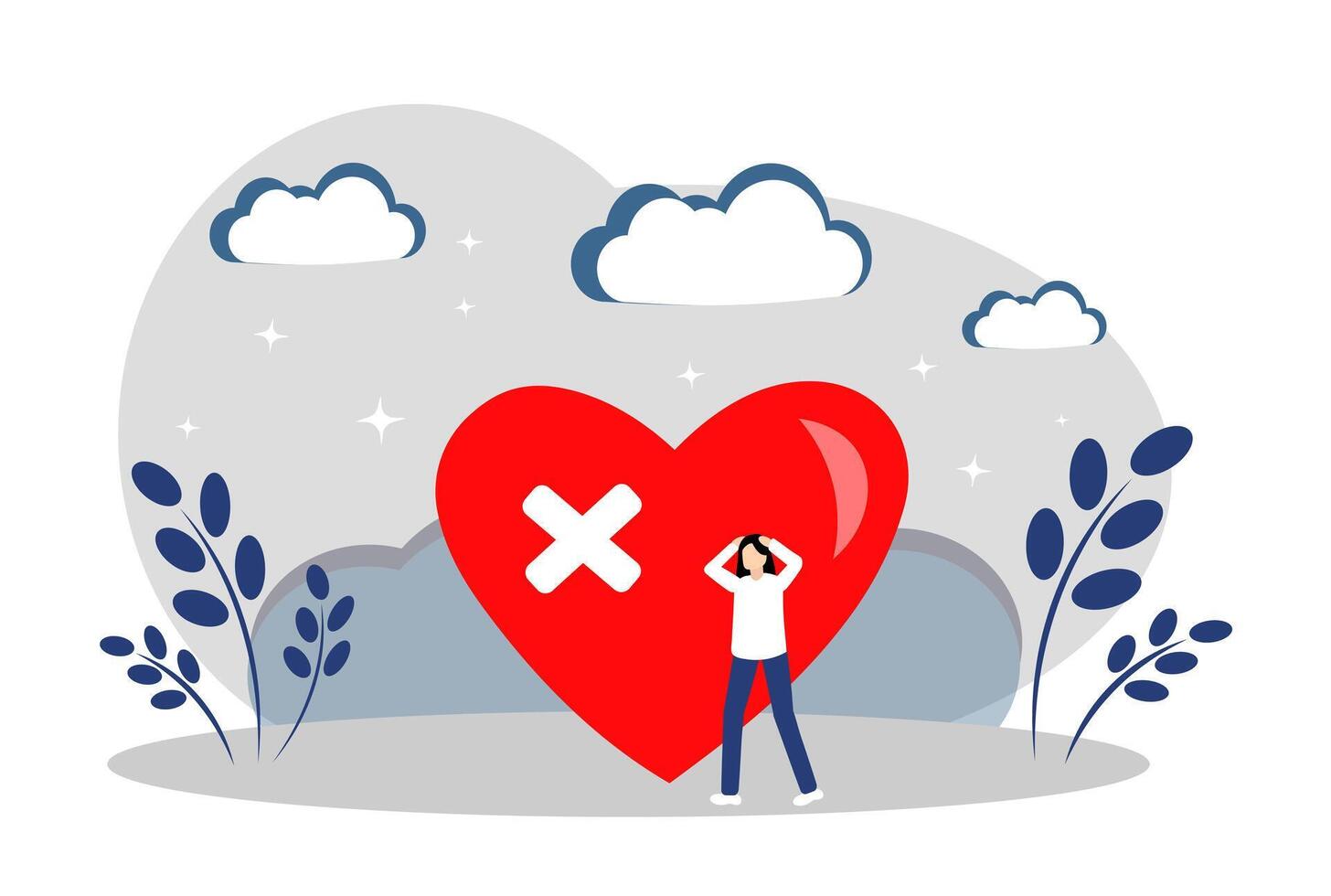 A wounded heart. A woman is going through a breakup vector
