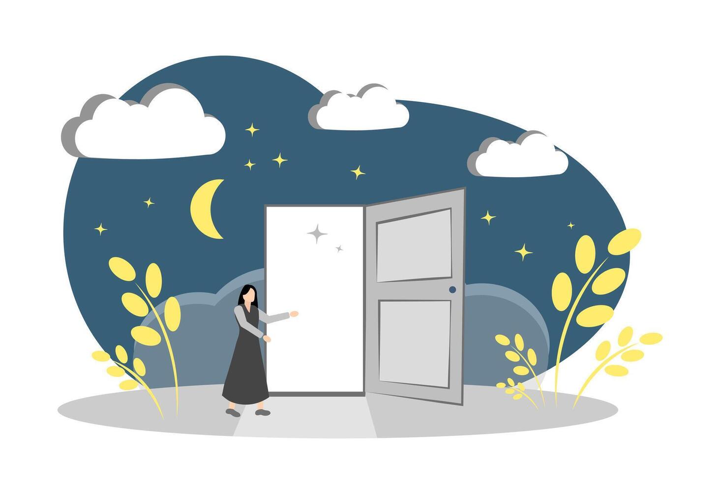 The woman opened the secret door. The concept of career growth, new opportunities and undertakings vector