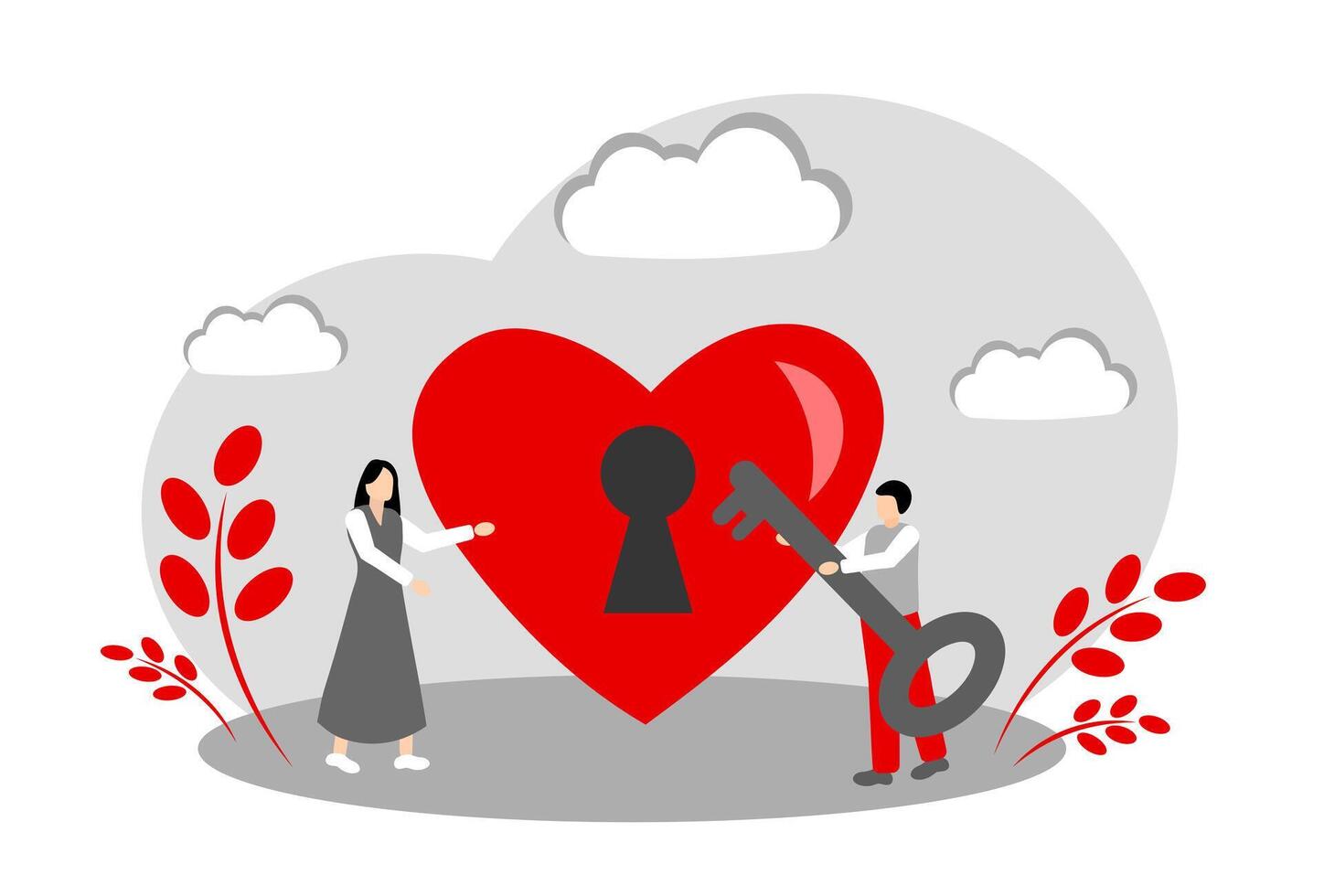 Romantic relationships. The key to a woman's heart. Love Date vector