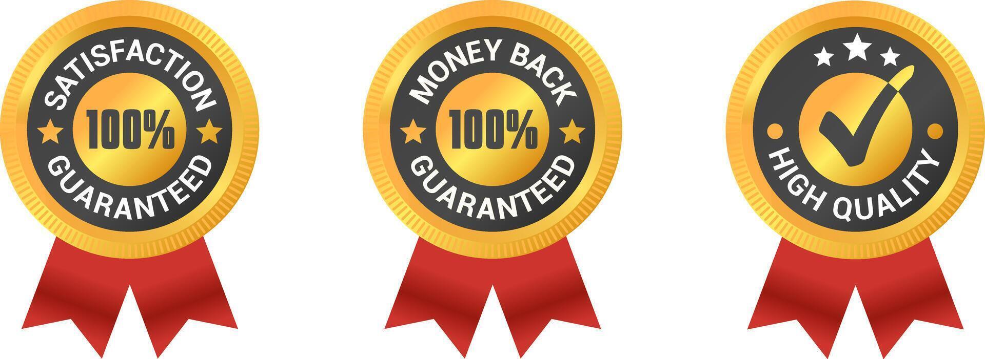 Realistic customer satisfaction guaranteed gold badge set. vector