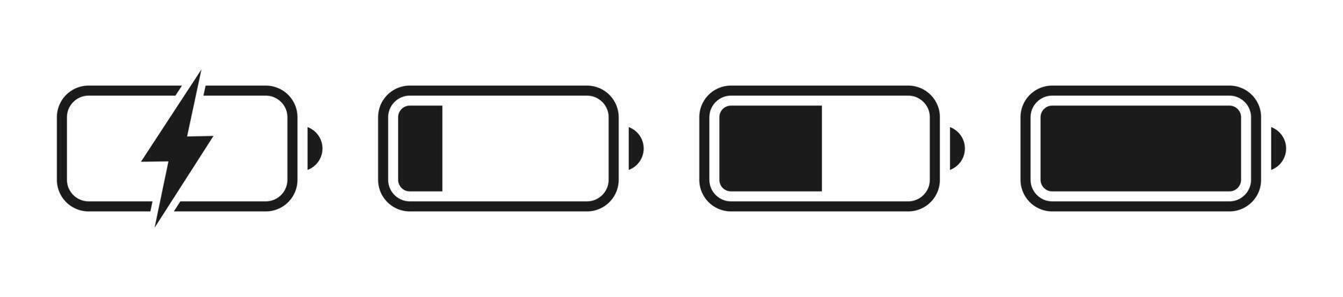 Battery level status, black icons set indicator. vector