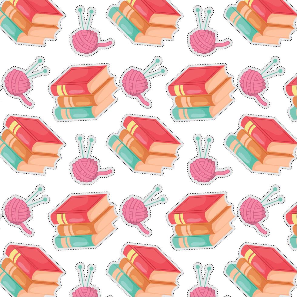 Book and knitting sticker Pattern vector